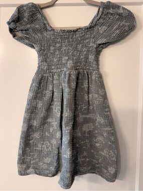 Girls' Blue Smocked Puff-Sleeve Dress